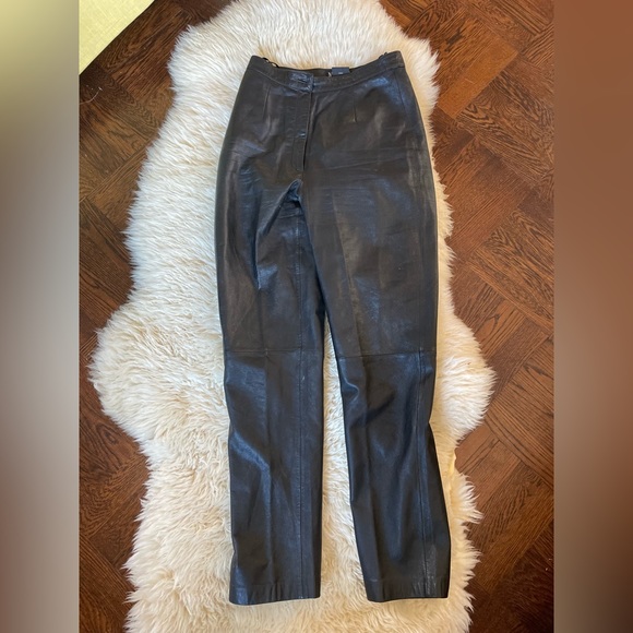 90s vintage black leather pants fitted 90s sleaze Y2K Mix It 100% genuine - Picture 3 of 7